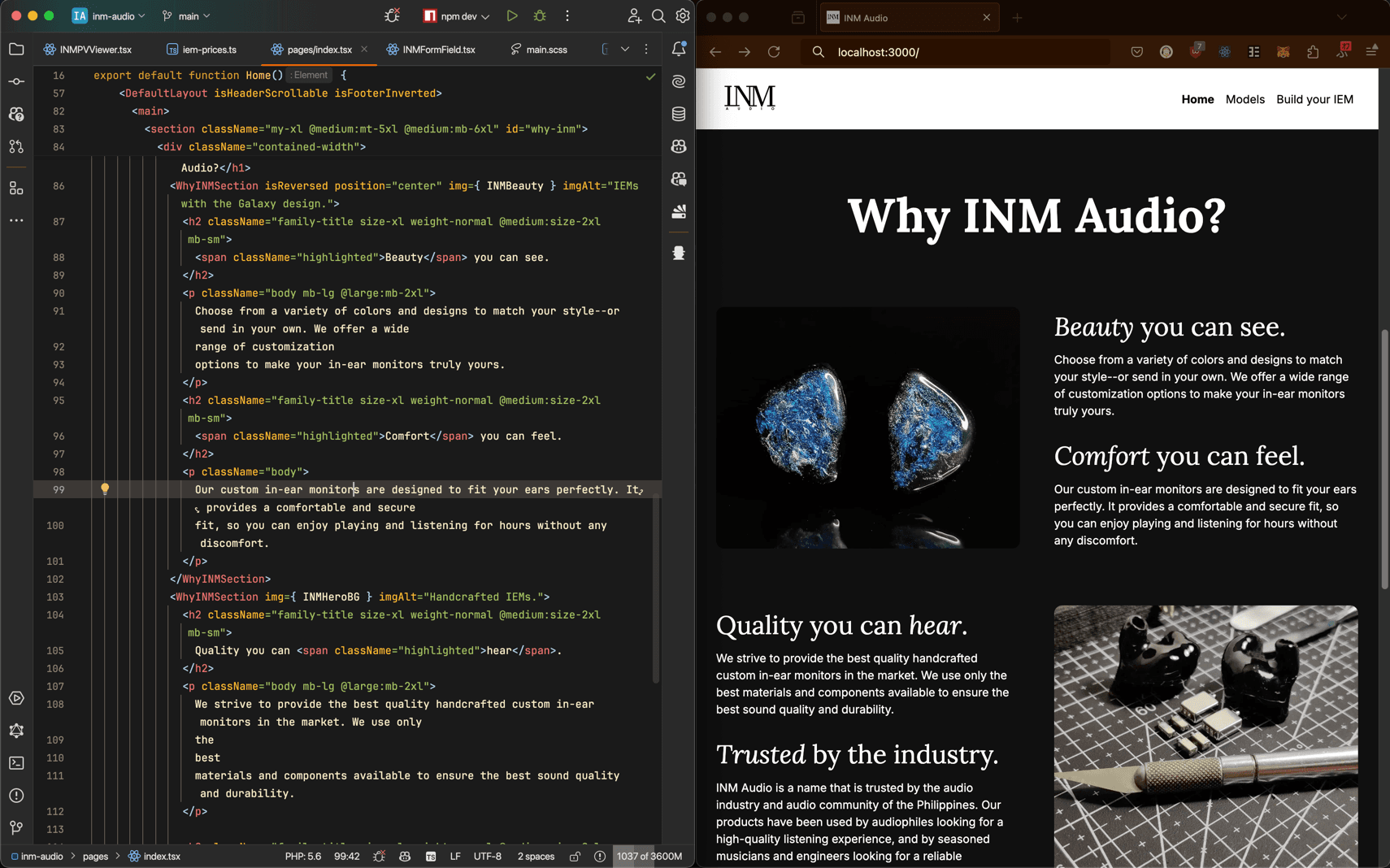 Developing INM Audio's landing page.