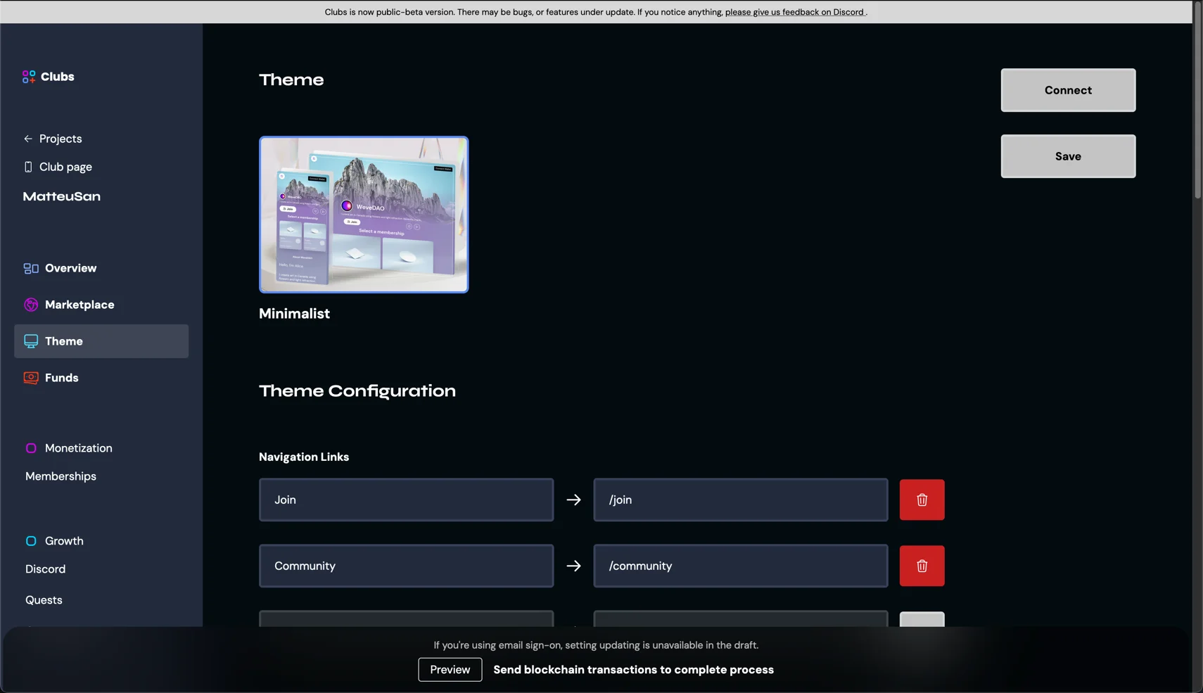 Dev Protocol's Clubs dashboard.
