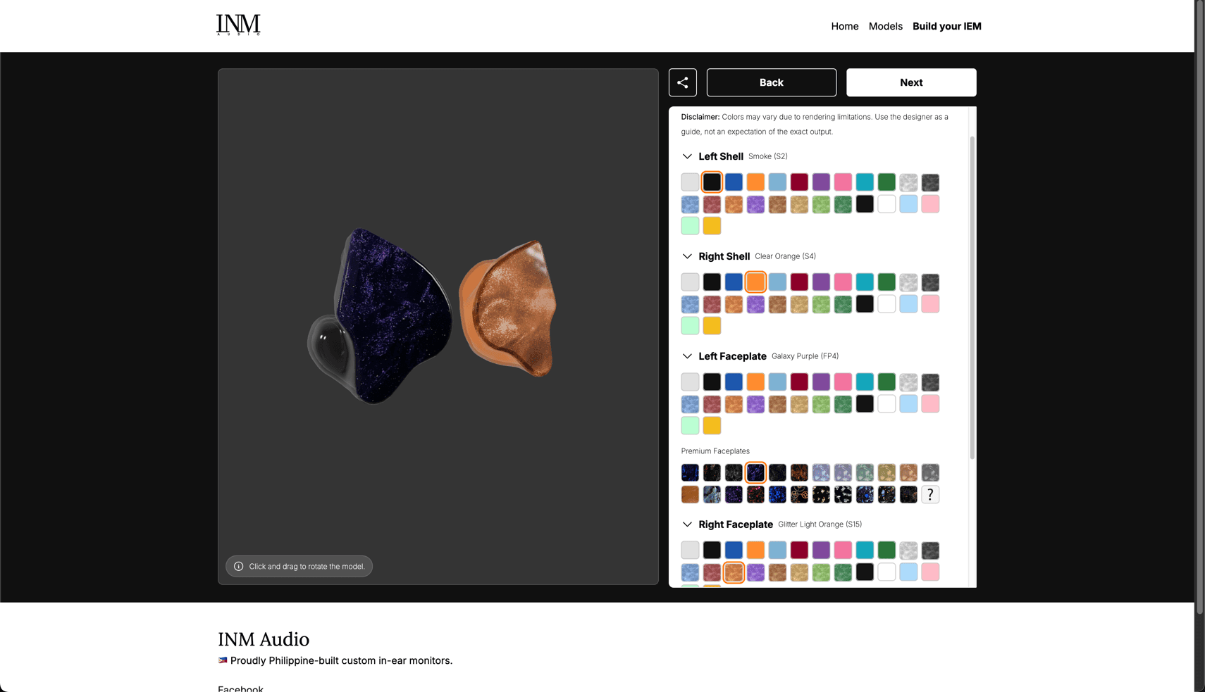 A screen capture of the INM Audio IEM designer.