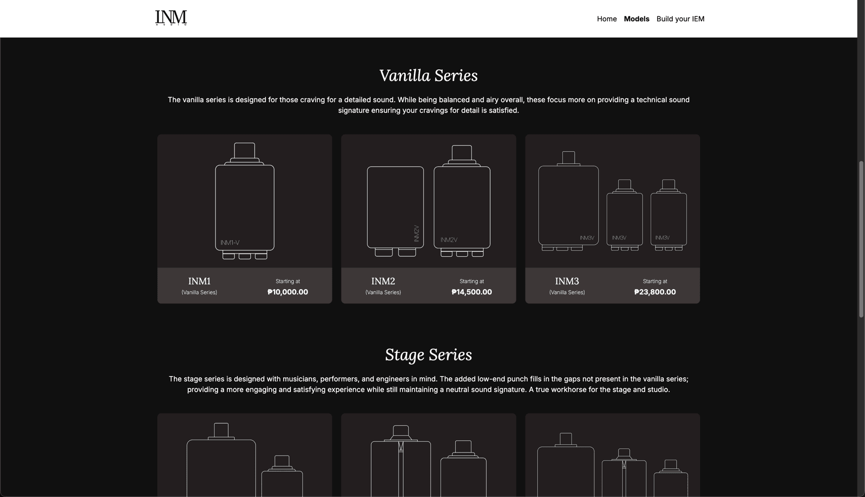 A screen capture of the models page.